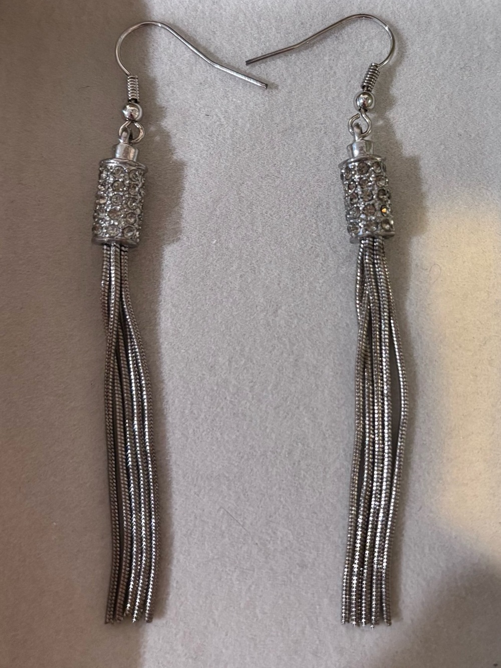 Silver Crystal Tassel Drop Earrings